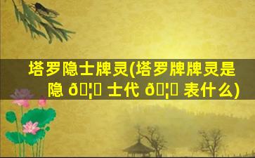 塔罗隐士牌灵(塔罗牌牌灵是隐 🦅 士代 🦁 表什么)